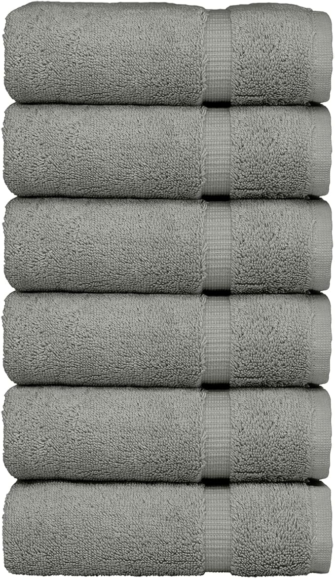 Luxury Hotel & Spa Collection, 100% Turkish Cotton 700 GSM Cloth, for Body wash, Makeup Remover & Facial Cleaning, Baby, face, Dobby Border Soft washcloths Towel Set 13" X 13", Gray, Set of 6
