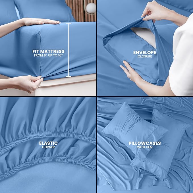 Utopia Bedding King Sheet Set – 4 Piece Bed Sheets for King Size Bed, Soft and Breathable Microfiber, Includes 1 Fitted Sheet, 1 Flat Sheet and 2 Pillowcases (Dutch Blue)