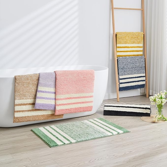 CozeCube Bath mats for Bathroom Non Slip, Fluffy Absorbent Microfiber Bath mat Washable, Aesthetic Bathroom Rugs, Cute Purple Striped Bath mat, Lavender, 32" x 20"
