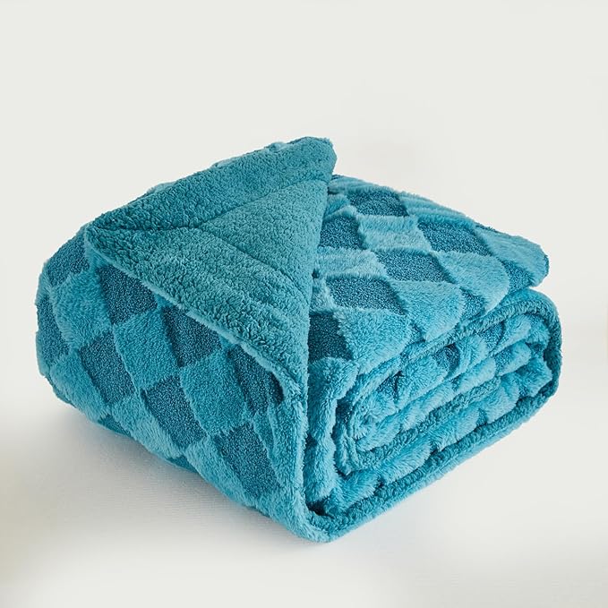 PU MEI Luxury Faux Fur Rabbit Fur Throw Blanket Blue 60"*80",Soft Plush Reversible Sherpa Blankets,Twin Fuzzy Elegant Blanket Thick Throws for Bed,Comfy Bedding Accent Blankets for Sofa Couch Chair