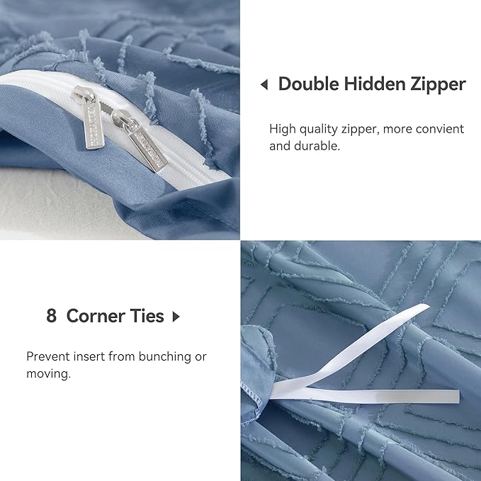 JELLYMONI Duvet Cover King Size Blue - 3PCS Boho Duvet Cover Set Plaid Polyester Tufted Bohemian Jacquard Knit Textured Comforter Cover 104×90in Rhombic Geometric Pattern Zipper Corner Tie