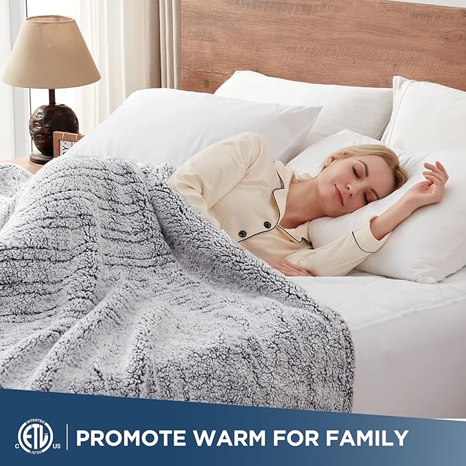 Westinghouse Electric Blanket Queen Size, Soft Plush Sherpa Heated Blanket with 10 Heating Levels & 1-12 Hours Auto-Off, Machine Washable, 84x90 inches, Charcoal