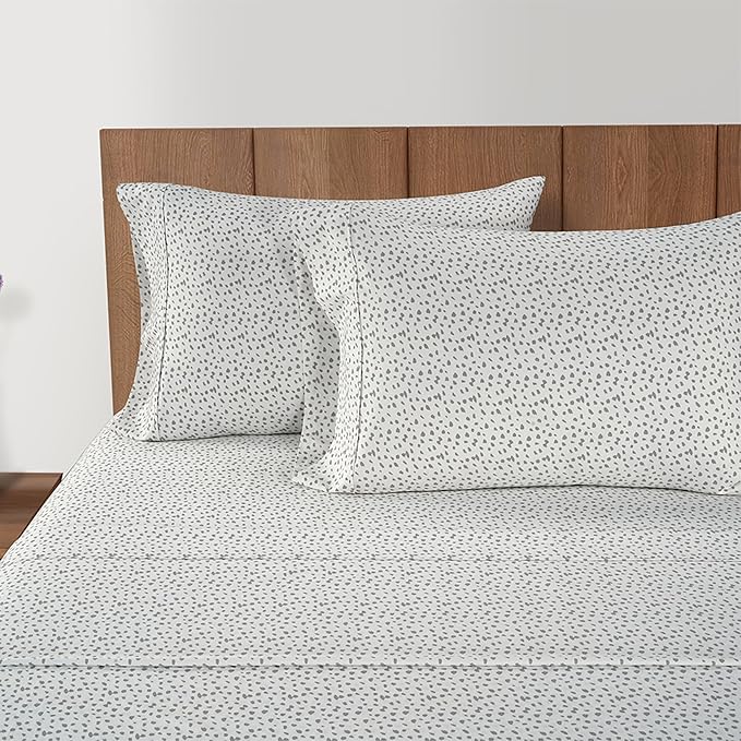 LANE LINEN 100% Cotton Bed Sheets – Twin XL Sheet Sets, 450 Thread Count Cooling Sateen Weave, Soft & Fade-Resistant, 15” Deep Pocket Fully Elasticized Fitted Sheet, Misty Dot