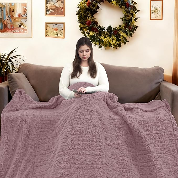 Electric Heated Blanket 6 Heating Settings & 10H Auto Off Full 72×84 Double Sided Plush Sherpa Ultra-Soft Warm Thick, Machine Washable, Fast Heating, Home Office Berry Purple