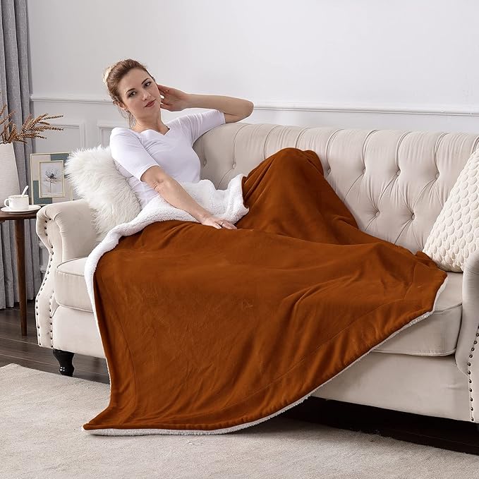 SOCHOW Sherpa Fleece Throw Blanket, Double-Sided Super Soft Luxurious Plush Blanket Twin Size 60 inchx80 inch, Caramel