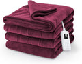 Sunbeam Electric Royal Luxe Microplush Heated Blanket, 12 Heat Settings, 12-Hour Auto Shut-Off, Fast Heating, Warm & Cozy, Machine Washable, Cabernet Color, Full (84" x 72")