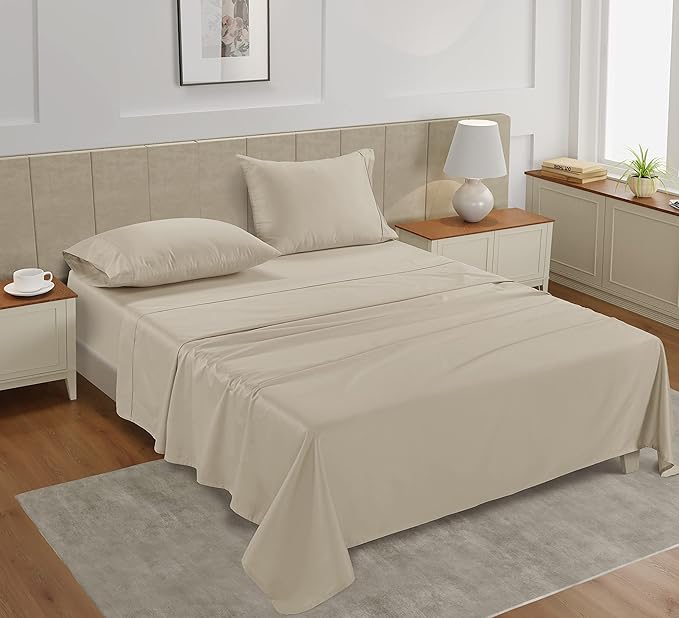 LANE LINEN Twin XL Sheets – 450 Thread Count Cotton Bed Sheets, Naturally Cooling & Soft, 15” Deep Pocket Twin Extra Long Sheet Set, Machine Washable, Ivory