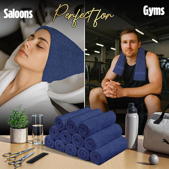 Pearl Linens Pack of 24 100% Cotton Hand Towels, Salon Towels for Spa, Gym and Bathroom Use, Hair Towels in Bulk, Soft, Absorbent, Quick Dry & Machine Washable, 16x27 inches, Light Blue