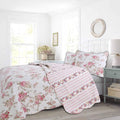 Cozy Line Home Fashions Romantic Pink Peony Floral 100% Cotton Reversible Quilt Bedding Set, Coverlet, Bedspread (Pink Peony, King - 3 Piece)