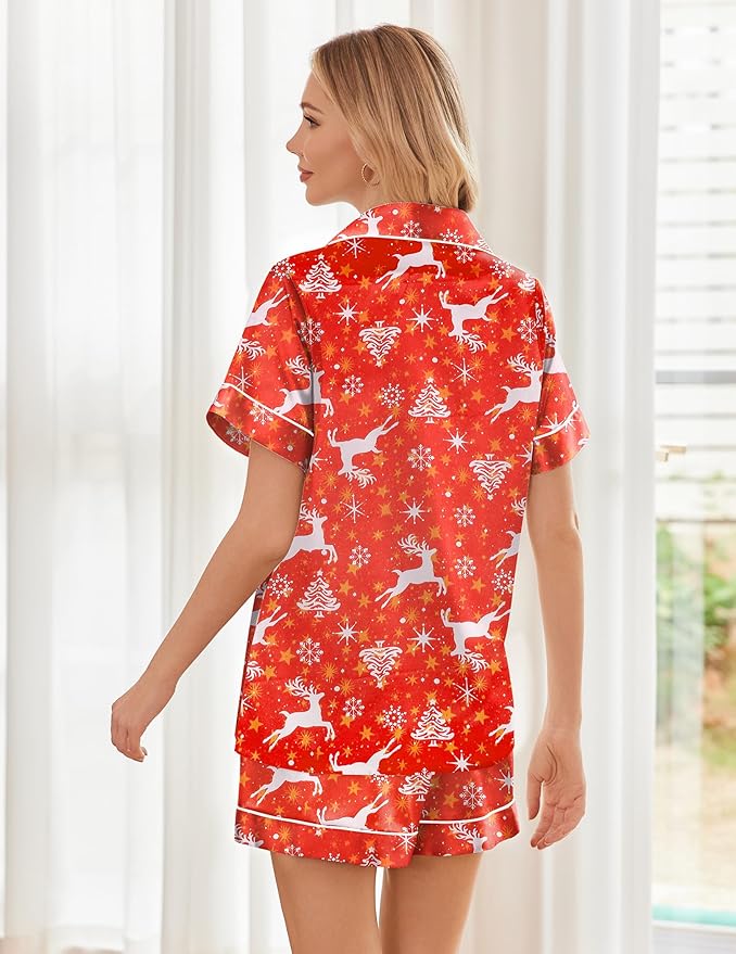 Ekouaer Pajamas for Women Set Silk Satin Pjs Shorts Sleepwear 2 Piece Loungewear S-XXL