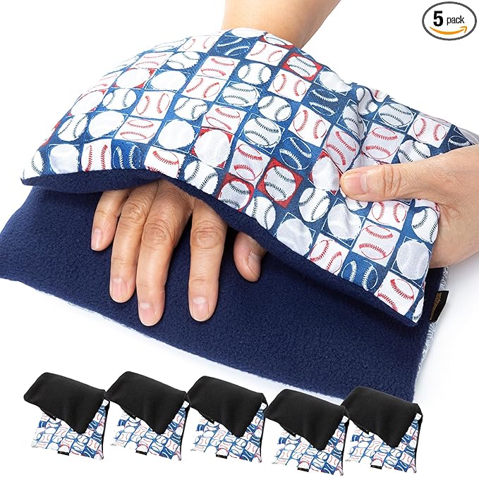 SunnyBay Small Microwave Heating Pad, Microwavable Versatile Cold/Heated Neck and Shoulder Wrap for Back Pain and More, Moist Heat Cotton-Fleece Pad, 6x11 Inches, Baseball, Pack of 5