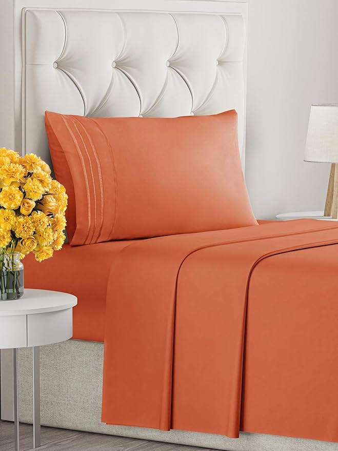 Twin XL Size 3 Piece Sheet Set - Extra Soft, Breathable & Cooling Sheets - Hotel Luxury Bed Sheets for Women & Men - Deep Pockets, Easy-Fit & Wrinkle-Free Sheets - Harvest Pumpkin Oeko-Tex Bed Sheets