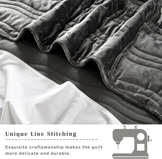 Velvet Quilt Set, Grey Velvet Quilt Queen Size Comforter Set, Luxury Bedding Soft Plush Bedspread, Machine Washable Coverlet,All-Season 3 Pieces
