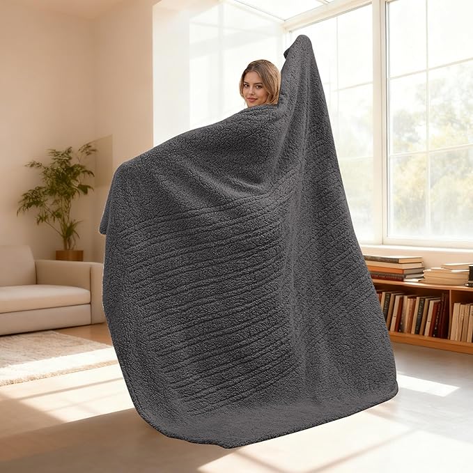 Electric Heated Blanket 6 Heating Settings & 1-10H Auto Off Twin 62×84 Double Sided Plush Sherpa Ultra-Soft Warm Thick, Machine Washable, Fast Quick Heating, Home Office Dark Gray