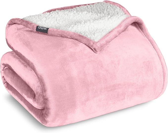 Bare Home Sherpa Fleece Blanket - King Size - Blanket for Bed, Sofa, and Couch - Warm & Lightweight - Fluffy & Soft - Reversible (King, Light Pink)