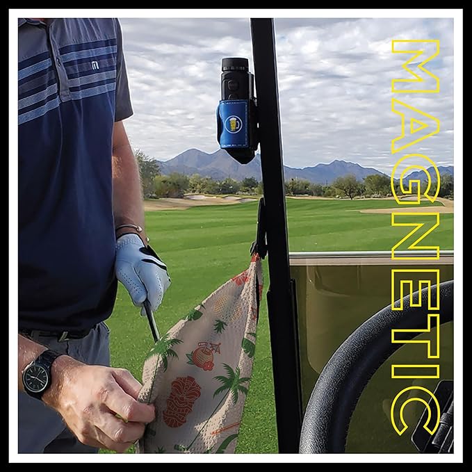 STICKIT Magnetic Sandy Tiki Golf Towel | Top-Tier Microfiber Golf Towel with Deep Waffle Pockets | Industrial Strength Magnet for Strong Hold to Golf Carts or Clubs