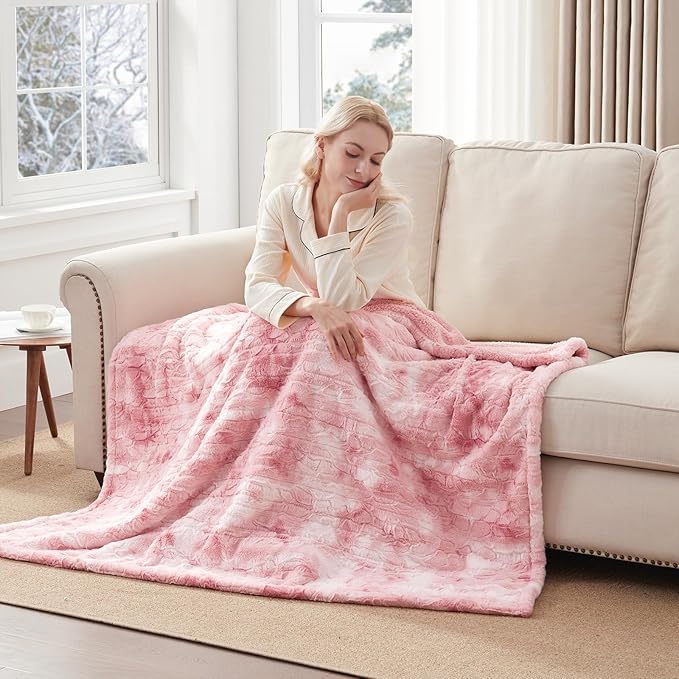 Westinghouse Electric Throw Blanket, Faux Fur Heated Blanket with 6 Heating Levels & 2-10 Hours Auto Off, Soft Cozy Sherpa Heated Blanket Washable Blanket (50" x 60" Throw Size, Pink)