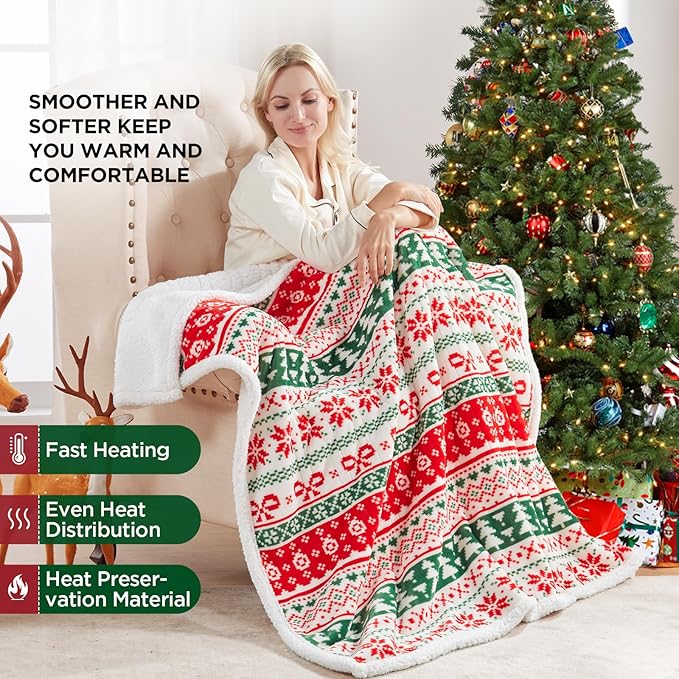 Westinghouse Heated Throw Blanket, Super Soft Flannel to Sherpa Electric Throw with 6 Heating Levels & 2-10 Hours Auto Off, Fast Heating & Overheat Protection, 50x60 Inch, Christmas Tree
