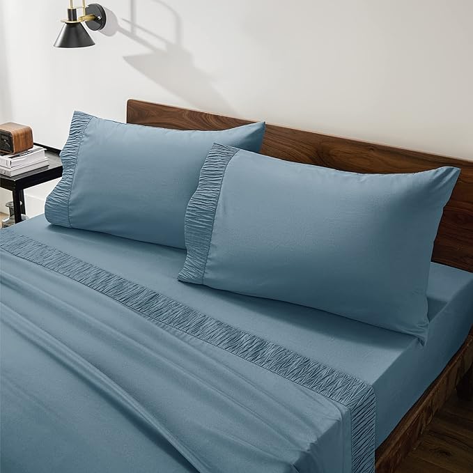 Bedsure King Size Sheets Set - 4 Pieces Soft King Sheets - Breathable & Cooling - Hotel Luxury - Easy Care Polyester Microfiber Bedding for Women, Men, Mineral Blue