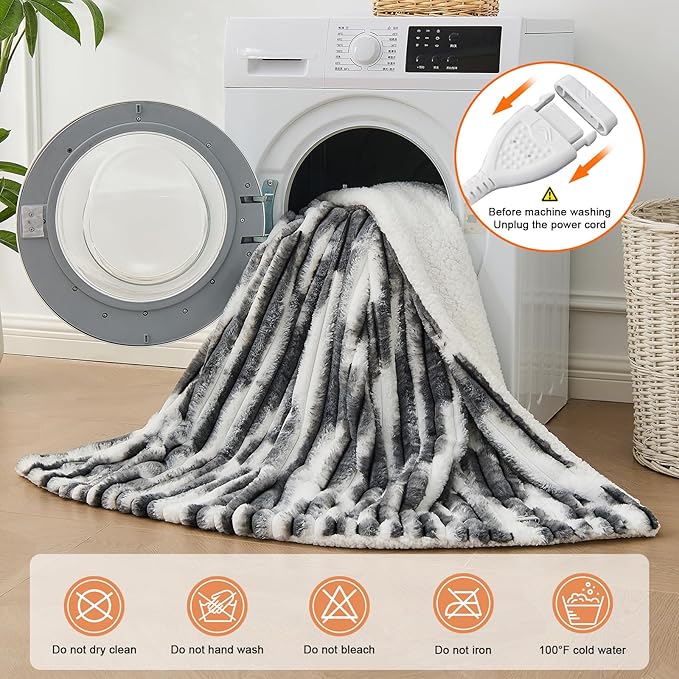 Heated Blanket Twin - 62"x84" Fast Heating Bed Electric Blankets with 6 Heating Levels & 10 Hours Auto Off, Soft Ribbed Faux Fur Sherpa, Over-Heated Protection ETL, Dark Gray
