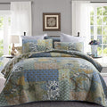 Yvooxny California King Quilt Set - Bohemian Farmhouse Patchwork Floral Pattern, Reversible Green, 110 x 118 Inch Quilt + 2 Pillowcases