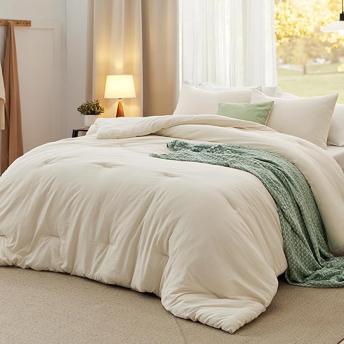 Bedsure California King Size Comforter Set, Cream Soft Prewashed Bedding for All Seasons, 3 Pieces GentleSoft™ Bed Set, 1 Lightweight Comforter (104"x96") and 2 Pillowcases (20"x36")