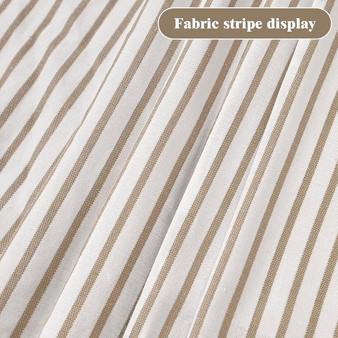 Farmhouse Shower Curtain Linen Beige Button Woven Fabric Country Rustic Western, Pleated Beige Stripe 72" W x 78" L