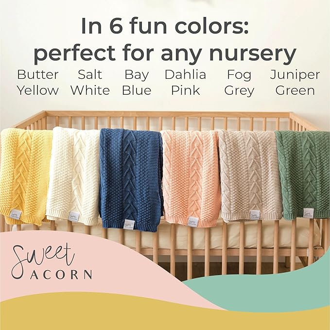 Knit Baby Blanket in Cable Pattern, Organic Cotton Blankets for Crib or Stroller, Receiving Blankets - Bay Blue