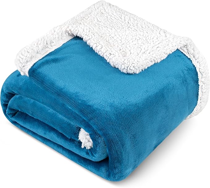 PAVILIA Sherpa Fleece Throw Blanket for Couch, Twin Size, Teal Blue, Plush Soft Fuzzy Sofa Blanket, Cozy Reversible Winter Throw for Women Men, 60x80 Inches