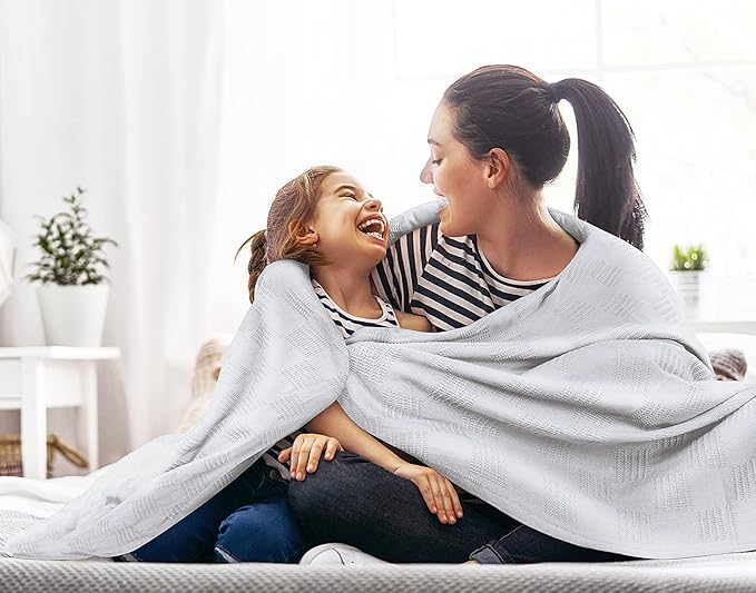Utopia Bedding Silver 100% Cotton Blanket [Full Size - 90x84 Inch] 350GSM Lightweight, Soft and Breathable Thermal Blanket for All Seasons
