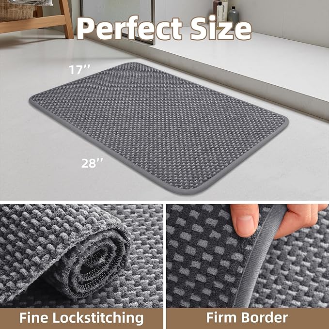 PADOOR-Bath Mat-Super Absorbent Chenille Bathroom Mats-Rubber Backed Bath Mats for Bathroom Non Slip, Easy Clean Bathroom Rugs Front of Bathtub,Shower Room,Sink-17×28, Grey&Darkgrey