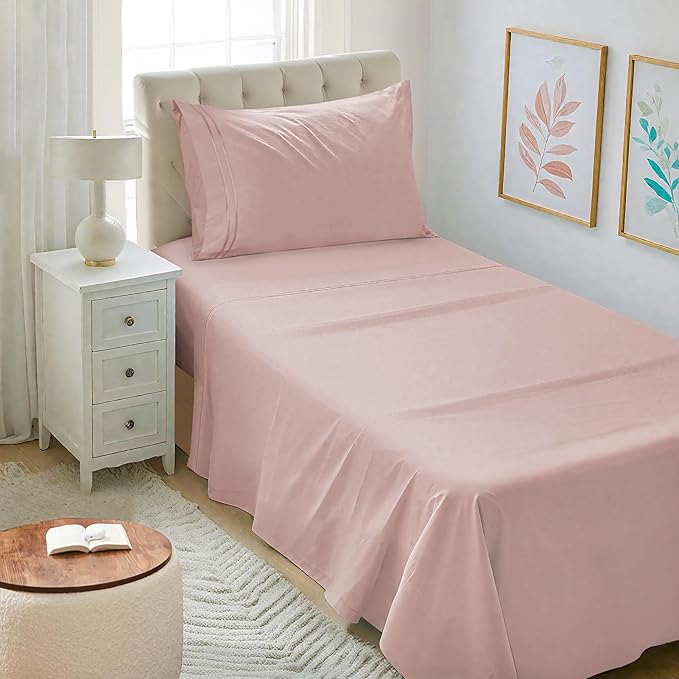 Mejoroom Twin XL Sheet Set - Hotel Luxury Microfiber Sheet & Pillowcase Sets Fits College Dorm Room Mattress - Soft, Breathable, Wrinkle & Fade Resistant - 3 Piece (Dusty Pink)