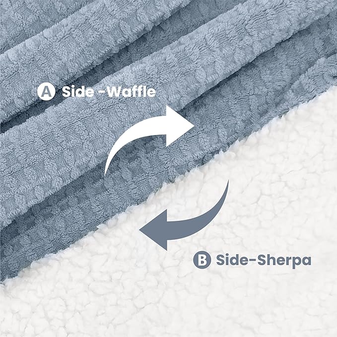 Heated Blanket Electric Blanket Twin Waffle, 62x84 Inches Sherpa Fleece Fast Heating Blanket 6 Heating Levels & 10 Hours Auto Off ETL Certification,Haze Blue Twin