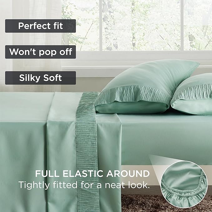 Bedsure California King Sheet Sets - 4 Pieces Soft Cal King Sheets - Breathable & Cooling - Hotel Luxury - Easy Care Polyester Microfiber Bedding for Women, Men, Mint Green
