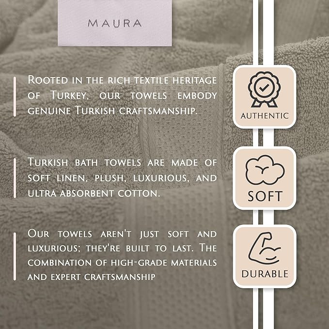 MAURA Ivory Extra Large Turkish Cotton Luxury Bath Towels Set of 4. Ultra-Soft, Thick & Plush Towels for Bathroom - Cream
