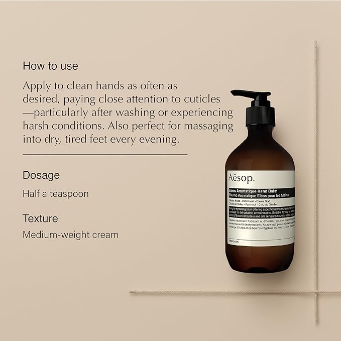 Aesop Eleos Aromatique Hand Balm | Intensely Hydrating and Enriched with Shea Butter, Coconut Oil, and Castor Oil | Vegan and Cruelty-Free | 16.9 oz (Pack of 2)