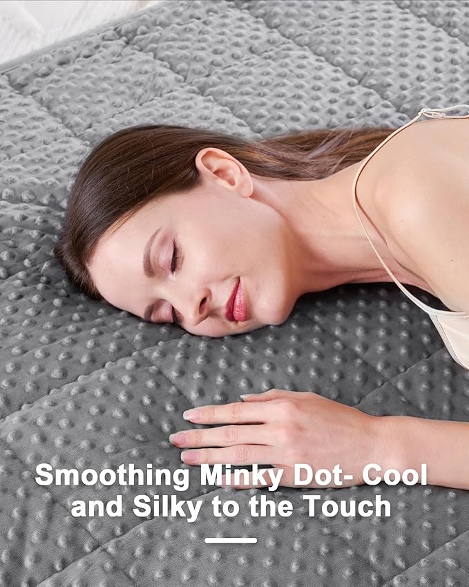 Minky Dot Weighted Blanket for Adults Queen Size 15 lbs, Soft Cooling Heavy Breathable Blanket for All-Season, Washable Weighted Throw with Glass Beads, 60 x 80 Inches, Grey