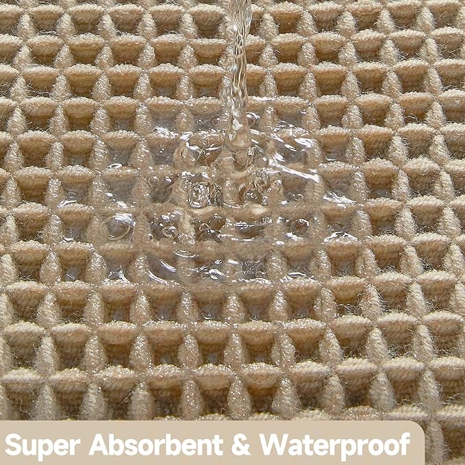 Waffle Bath Mat, Boho Bathroom Rugs Non Slip Washable Super Absorbent Quick Dry Farmhouse Bathroom Decor, 24"x16" / 1'4" x 2' Khaki