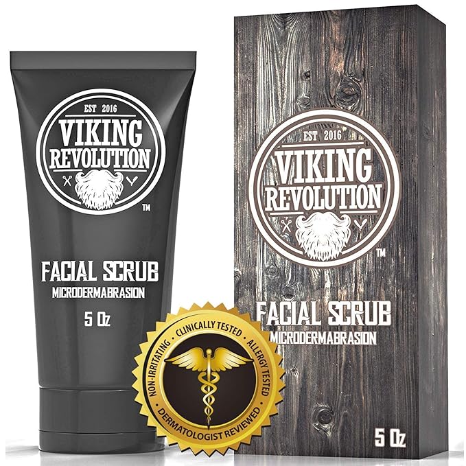 Viking Revolution Microdermabrasion Face Scrub for Men - Facial Cleanser for Skin Exfoliating, Deep Cleansing, Removing Blackheads, Acne, Ingrown Hairs - Men's Face Scrub for Pre-Shave (1 Pack)