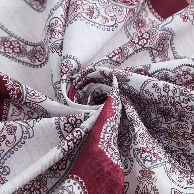 Burgundy Shower Curtain 72x72 Inches, Water Repellent Fabric with Medallion Pattern, 12 Metal Grommets and Weighted Hem