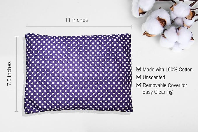 Microwavable Corn Filled Heating Pad and Cold Pack/Washable 100% Cotton Cover (Polka Dot - Purple, 7.5in W x 11in L)