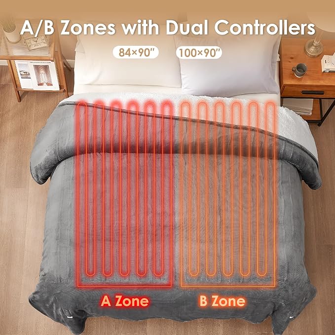 EHEYCIGA Heated Blanket Electric Throw - Heating Blanket with 9 Heating Levels & 10 Hours Auto Off, Soft Cozy Sherpa Washable Throw with Fast Heating, 50 x 60 Inches