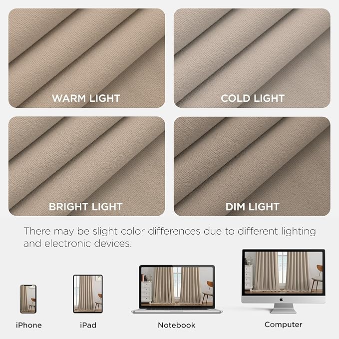 Joydeco Beige 100% Blackout Curtains 102 Inch 2 Panels, Luxury Thermal Beige Velvet Curtains for Bedroom Living Room, Soundproof Blackout Window Drapes, Rod Pocket & Back Tab (52W x 102L)