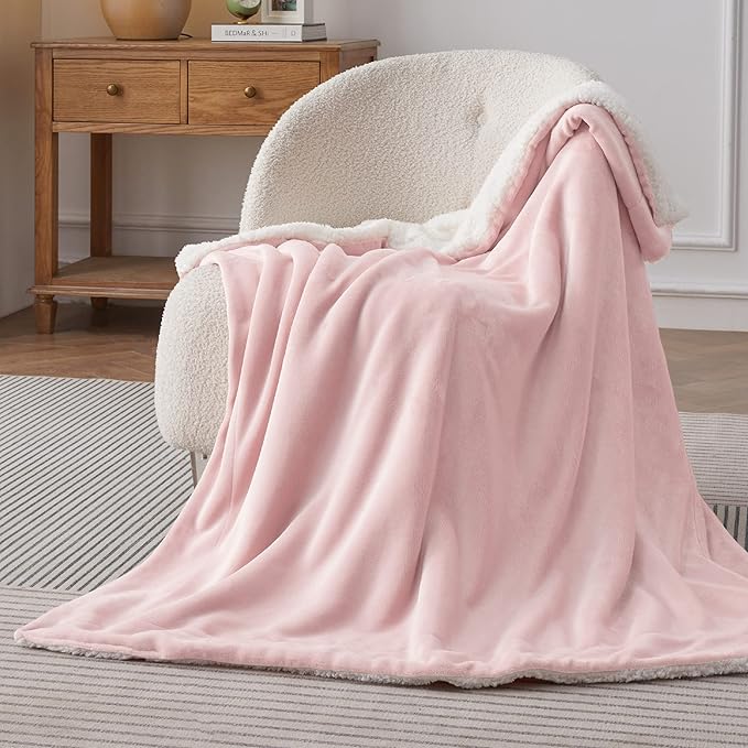 Bedsure GentleSoft Sherpa Fleece Throw Blanket for Couch - Thick and Warm Throw for Girls and Women, Soft Fuzzy Plush Blanket for Winter, Pink, 50x60 Inches