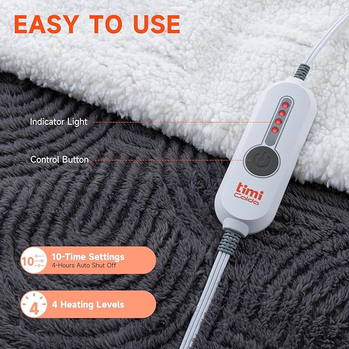Heated Blanket Queen Size - 84"x90" Cozy Soft Jacquard Heating Blanket with 4 Heat Levels & 10 Hours Auto-Off, Jacquard Fleece, Overheating Protection, Warm Gifts, Grey