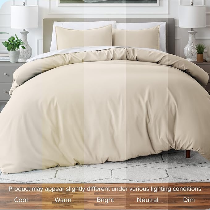 Bare Home Bedding Duvet Cover Queen Size - Premium 1800 Super Soft Collection - Lightweight, Cooling Duvet Cover - Soft Breathable Bedding (Queen, Sand)