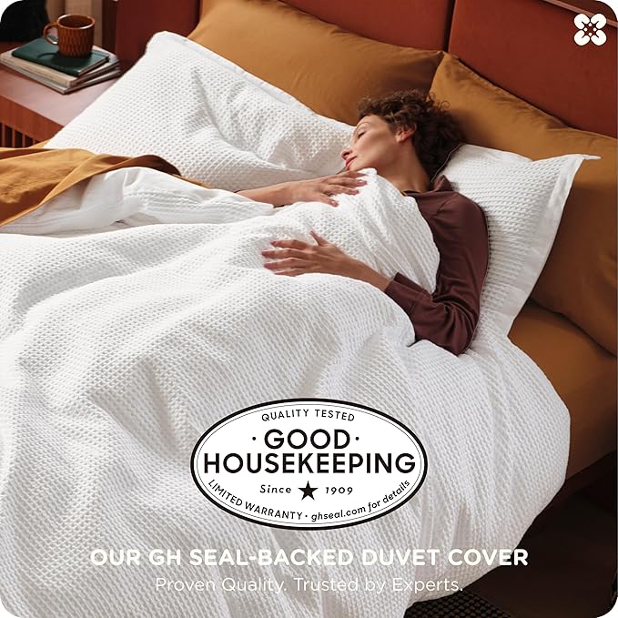 Bedsure Cotton Duvet Cover Set - 100% Cotton Waffle Weave Coconut White Duvet Cover Oversized King Size, GentleSoft™ and Breathable Bedding Set for All Season, 3 Pieces, 120"x98"