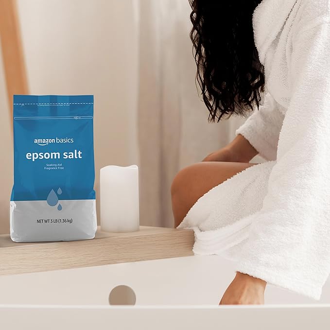 Amazon Basics Epsom Salt Soak, Unscented, Magnesium Sulfate USP, Muscle and Feet Relaxation, Soothing, 3 Pound, Pack of 1