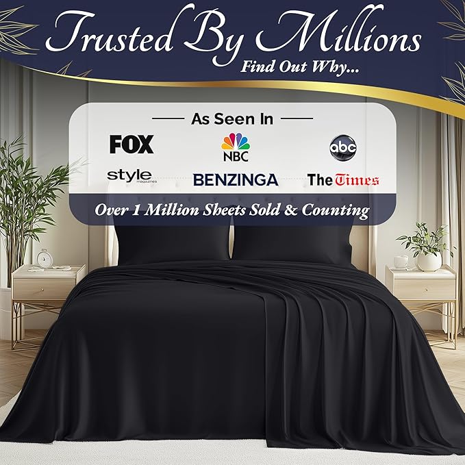 DECOLURE 100% Viscose Derived from Bamboo Sheets Twin Size 3pcs - Ultra Soft & Luxuriously Cooling, 17" Deep Pocket, Double Stitching, Perfect for Hot Sleepers - Twin Bed Sheets (Charcoal)