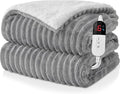 Electric Heated Throw Blanket - 50"x60" Fast Heating Bed Blankets with 6 Heating Levels & 4 Hours Auto Off, Soft Ribbed Flannel Sherpa, Over-Heated Protection ETL, Light Gray